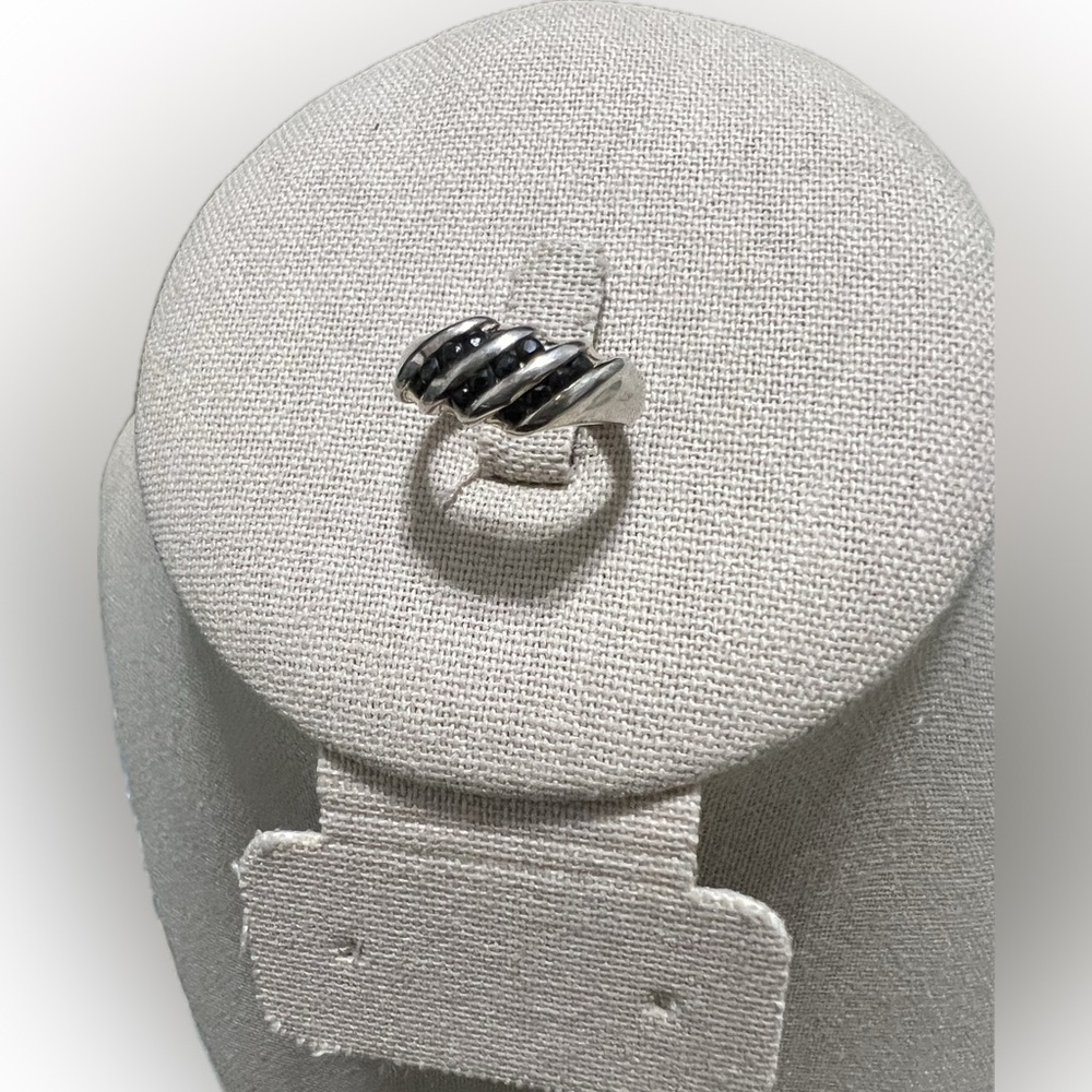 QVC Sterling Silver & Black Diamonique Ring Size 6